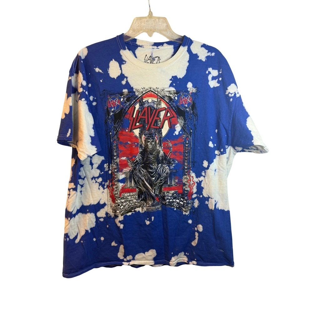Vintage Alt Grunge Y2K Slayer Bleached Tie Dye Graphic T-Shirt Large 90s